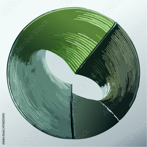 Black vinyl record next to a roll of green ribbon isolated on white for an old-style music design