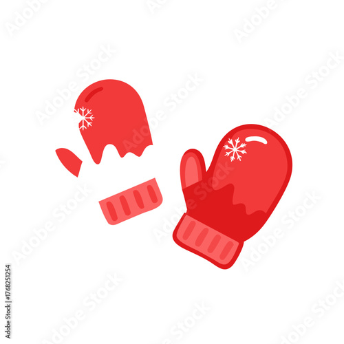A pair of red mittens with snowflakes on on transparent background