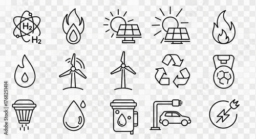Illustration showcasing various renewable energy sources including solar wind hydrogen and recycling icons created with generated ai