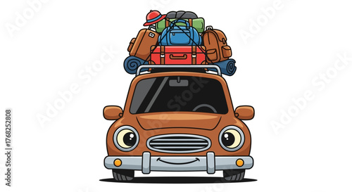 Cartoon car overloaded with luggage ready for an adventure perfect for children illustration
