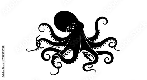 Monochrome aquatic creature illustration a stylized cephalopod in silhouette presentation