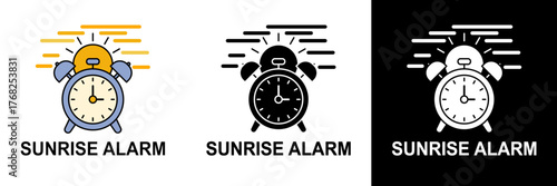 Vector illustration of sunrise alarm clock with glowing light, symbolizing early morning wake-up and new beginning. Ideal for technology, time, or wellness themes.