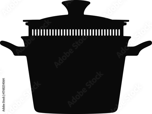 Black Kitchen Pot with Lid for Cooking Soup and Stew and Food Preparation Meal