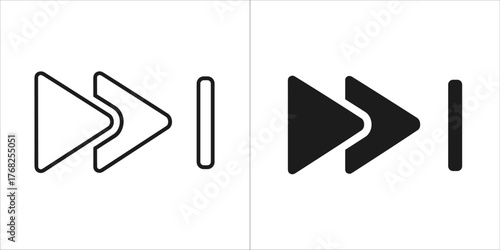 Two icons of a fast forward symbol with two arrows and a line, one outline and one filled