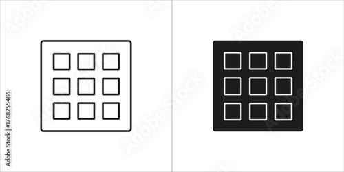 Two grid icons, one outlined and one filled, on a