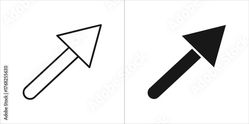 Line art and silhouette icons of an arrow pointing upright