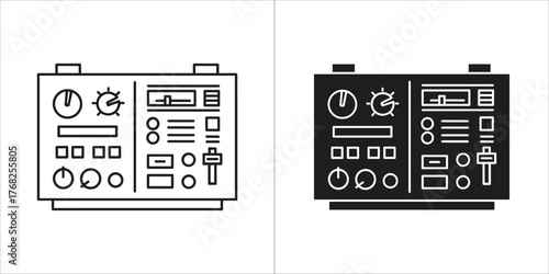 Two icons of an audio mixer, one outlined and one filled