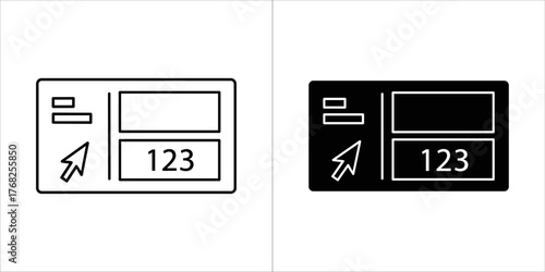 Two icons representing a digital interface with a cursor and numbers, one outlined and one solid black