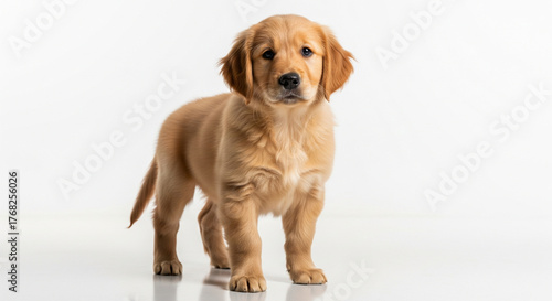 Full Body Studio Portrait of a Young Golden Retriever Puppy Standing and Looking at Camera