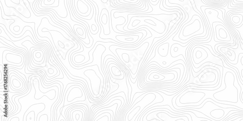 Minimal white line geometric grid outline curve counter map and wavy topography relief discovery area white, black line texture background.	
