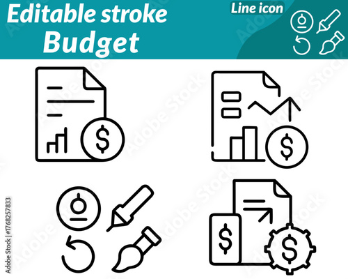 A clean and modern icon symbolizing financial planning saving, and expense management. It features a clipboard or document with a pie chart dollar sign and checklist representing organized budgeting.