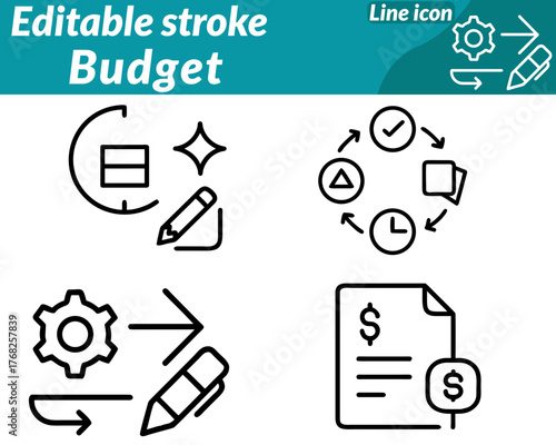 A clean and modern icon symbolizing financial planning saving, and expense management. It features a clipboard or document with a pie chart dollar sign and checklist representing organized budgeting.
