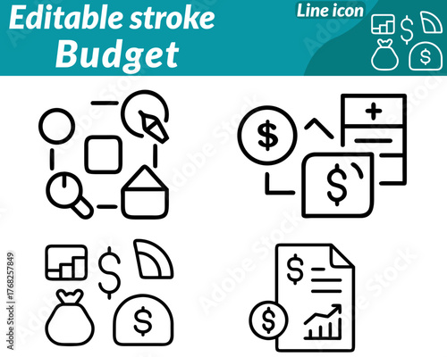 Budget set line icon. This icon perfectly illustrates budget reports cost control business finance or personal savings. ideal for apps presentations and business dashboards related to accounting or fi