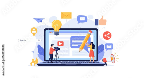 Content Marketing & Digital Strategy Vector: Social Media & Creative Communication