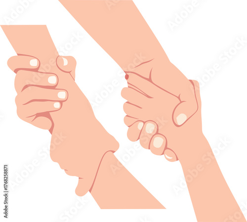 Two hands taking each other. Helping hand sign.