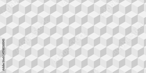 Vector cubic background with seamless geometric pattern. Abstract white and gray style minimal blank cubes.	