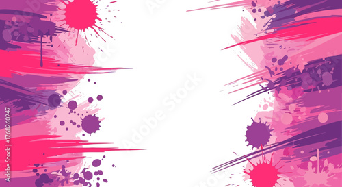 Abstract artistic brush strokes background with vibrant pink and purple hues on white canvas