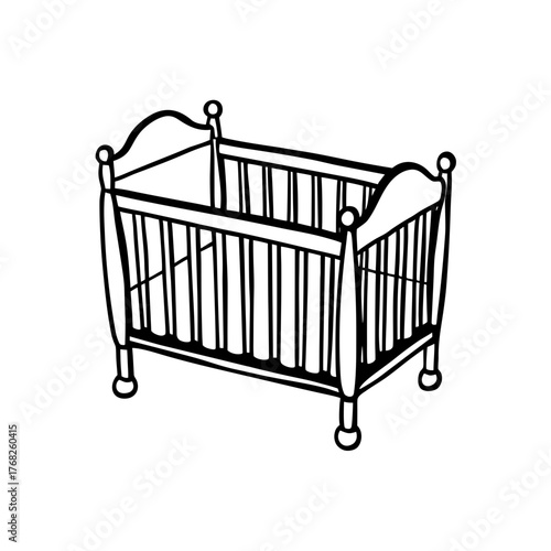 Illustration of a simple baby crib design on transparent background silhouette