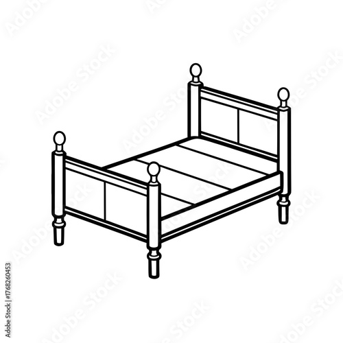 Illustration of a simple wooden bed frame on transparent background silhouette