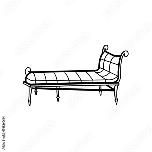 Illustration of an antique chaise lounge on transparent background silhouette