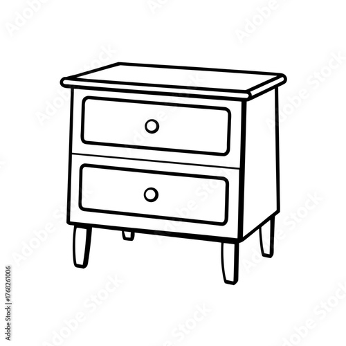 Illustration of a two drawer nightstand on transparent background silhouette
