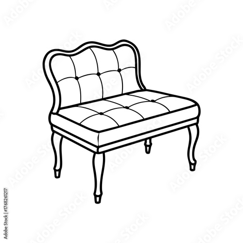 Illustration of a cushioned bench with legs on transparent background silhouette