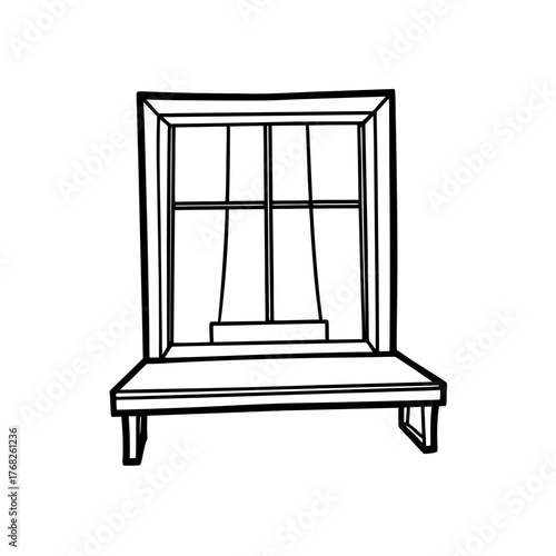 Illustration of a window with a bench seat on transparent background silhouette