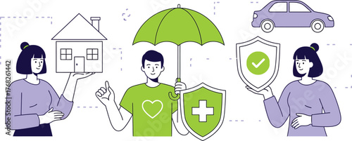 Insurance services for home car and health family protection plan