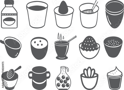 Stock vector set of seamless fast food and cafe icons: coffee, tea, pizza, burger, and dessert illustrations
