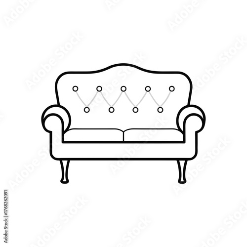 Outlined loveseat with button detailing on transparent background