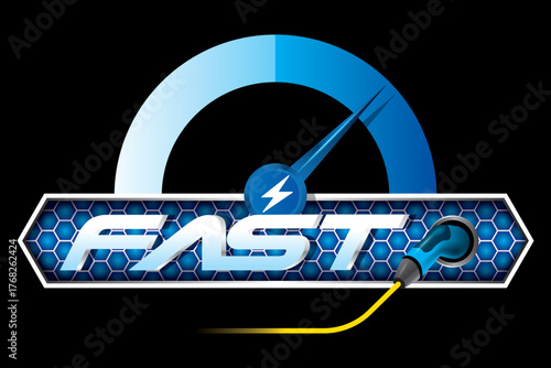 Design logo concept Fast with Power cable pump plug in charging power to electric vehicle EV car.