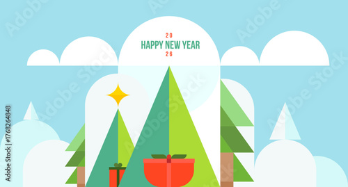 Holiday abstract background for happy new year or merry christmas in modern minimal style. Festive mosaic flat concept design for banner, card, poster, invitation. Bright vector illustration.