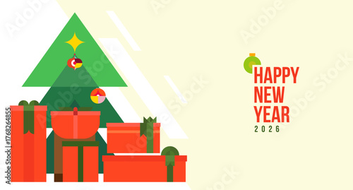 Holiday abstract background for happy new year or merry christmas in modern minimal style. Festive mosaic flat concept design for banner, card, poster, invitation. Bright vector illustration.
