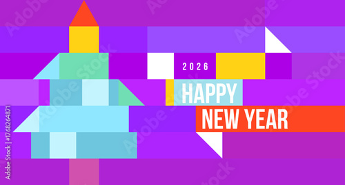 Holiday abstract background for happy new year or merry christmas in modern minimal style. Festive mosaic flat concept design for banner, card, poster, invitation. Bright vector illustration.