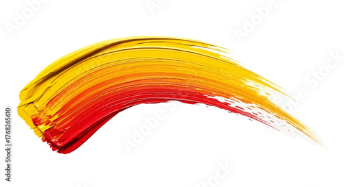 Abstract vibrant flow of acrylic paint stroke with yellow and red shades
