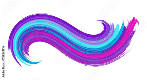 Dynamic brushstroke of vivid purple hues and swirling turquoise accents on clean background