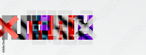 Abstract digital art. Blocks form text, shades purple, gray, magenta. Minimalist design, clean background, modern aesthetic.