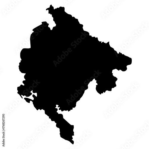 Vector map of Montenegro, a country in Southeast Europe. Detailed black silhouette, isolated on white background.