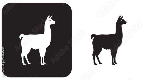 Two llama icons one white and one black on transparent background silhouette