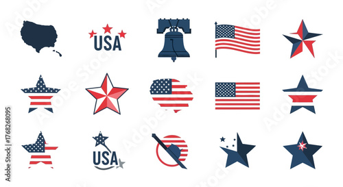 USA patriotic symbols and elements representing the nation's pride and heritage for design