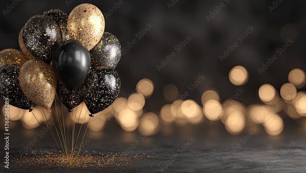Naklejka premium Elegant black and gold balloons cluster