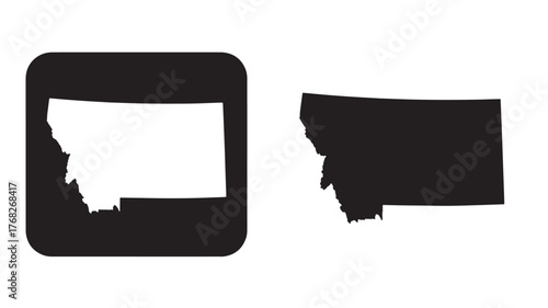 Montana state shape inside a phone and separate black silhouette on transparent background