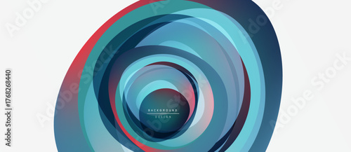 Abstract swirling shapes, vibrant colors, modern design. Concentric layers create dynamic visual effect, clean aesthetic.