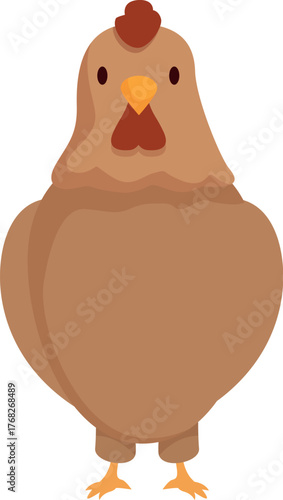 Simple cartoon illustration of a brown hen standing on a white background, representing poultry farming and agriculture