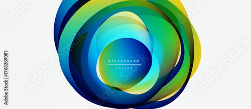 Abstract circular layers, vibrant colors blend. Modern design element, suitable background texture. Gradient shades create dynamic visual impact.