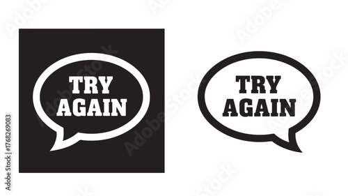 Two speech bubbles with try again text minimalist design on transparent background silhouette