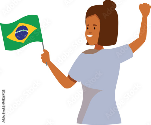 Happy brazilian supporter waving brazil flag and celebrating victory