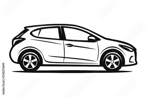 Sleek and Modern Hatchback Car Side Profile Vector Illustration – Dynamic Compact Vehicle Line Art for Automotive Design, Web Graphics, Logos, and Transportation Concepts in Black and White Outline
