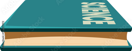 Closed science book lying horizontally, isolated on a white background, representing knowledge and education