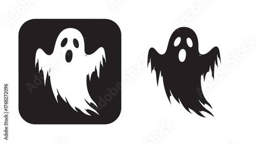 Two ghost icons one white and one black on transparent background silhouette